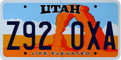 UT license plate Z920XA