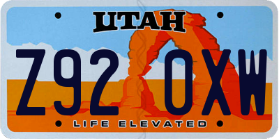 UT license plate Z920XW