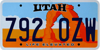 UT license plate Z920ZW