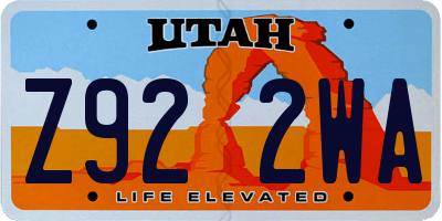 UT license plate Z922WA