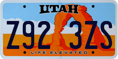 UT license plate Z923ZS