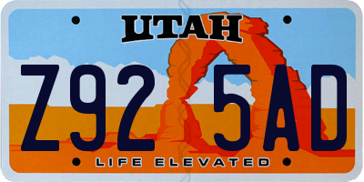 UT license plate Z925AD