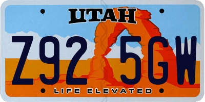 UT license plate Z925GW