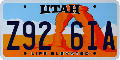 UT license plate Z926IA