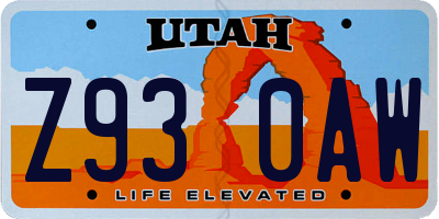 UT license plate Z930AW