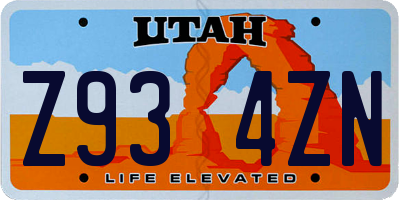 UT license plate Z934ZN