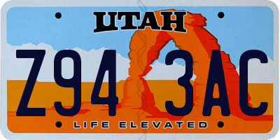 UT license plate Z943AC