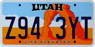 UT license plate Z943YT