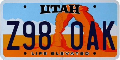 UT license plate Z980AK