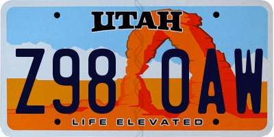 UT license plate Z980AW