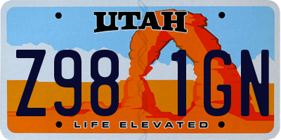 UT license plate Z981GN