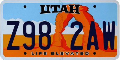 UT license plate Z982AW