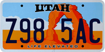 UT license plate Z985AC