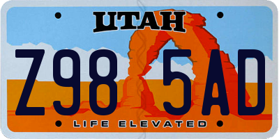 UT license plate Z985AD