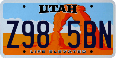 UT license plate Z985BN