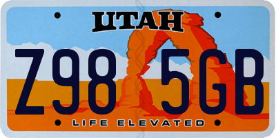 UT license plate Z985GB