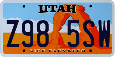 UT license plate Z985SW
