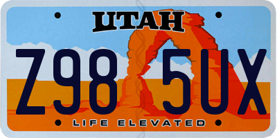 UT license plate Z985UX