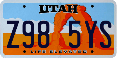 UT license plate Z985YS