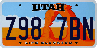 UT license plate Z987BN