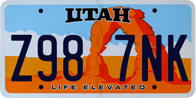 UT license plate Z987NK