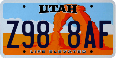 UT license plate Z988AF