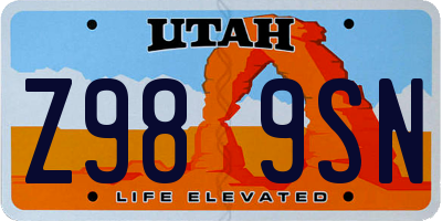 UT license plate Z989SN
