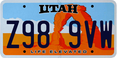 UT license plate Z989VW