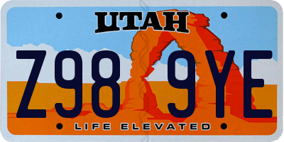 UT license plate Z989YE