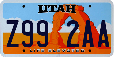 UT license plate Z992AA