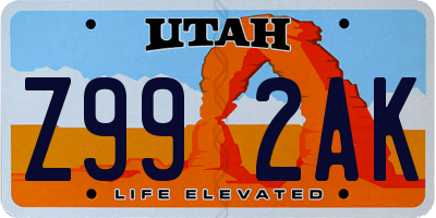 UT license plate Z992AK