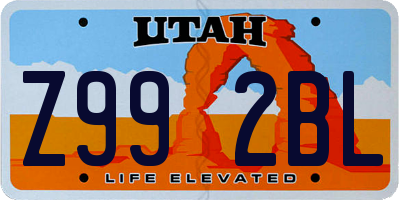 UT license plate Z992BL