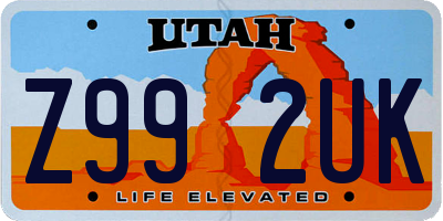 UT license plate Z992UK