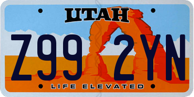UT license plate Z992YN