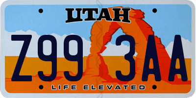 UT license plate Z993AA