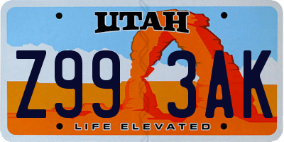 UT license plate Z993AK