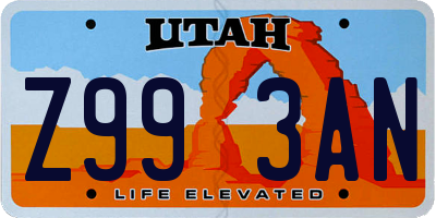 UT license plate Z993AN