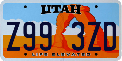 UT license plate Z993ZD