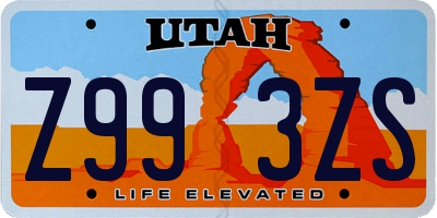 UT license plate Z993ZS