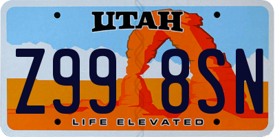 UT license plate Z998SN