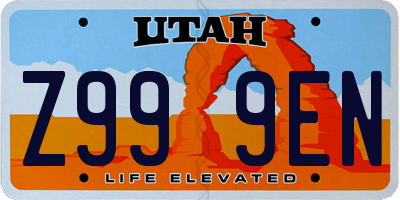 UT license plate Z999EN