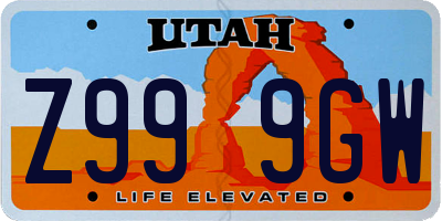 UT license plate Z999GW