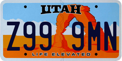 UT license plate Z999MN