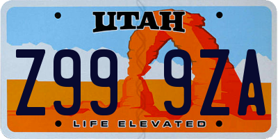 UT license plate Z999ZA