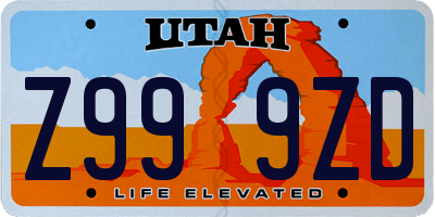 UT license plate Z999ZD