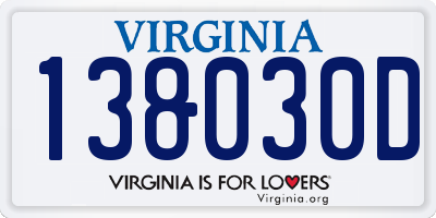 VA license plate 138030D