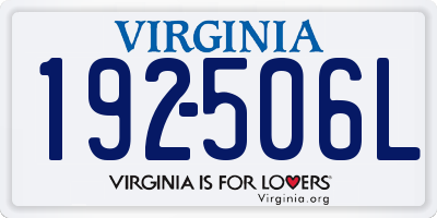 VA license plate 192506L