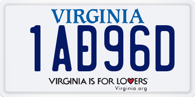 VA license plate 1AD96D