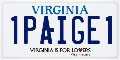 VA license plate 1PAIGE1