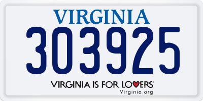 VA license plate 303925